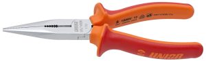 Insulated Long nose pliers with side cutter and pipe grip, straight - 200mm