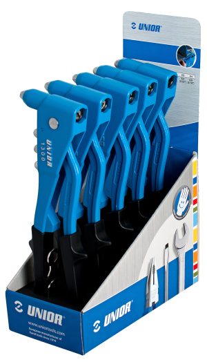 Set of hand riveters on carton display